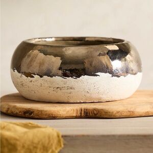 Anthropologie terrain metallic colorblock ceramic bowl planter, 7” NEW!